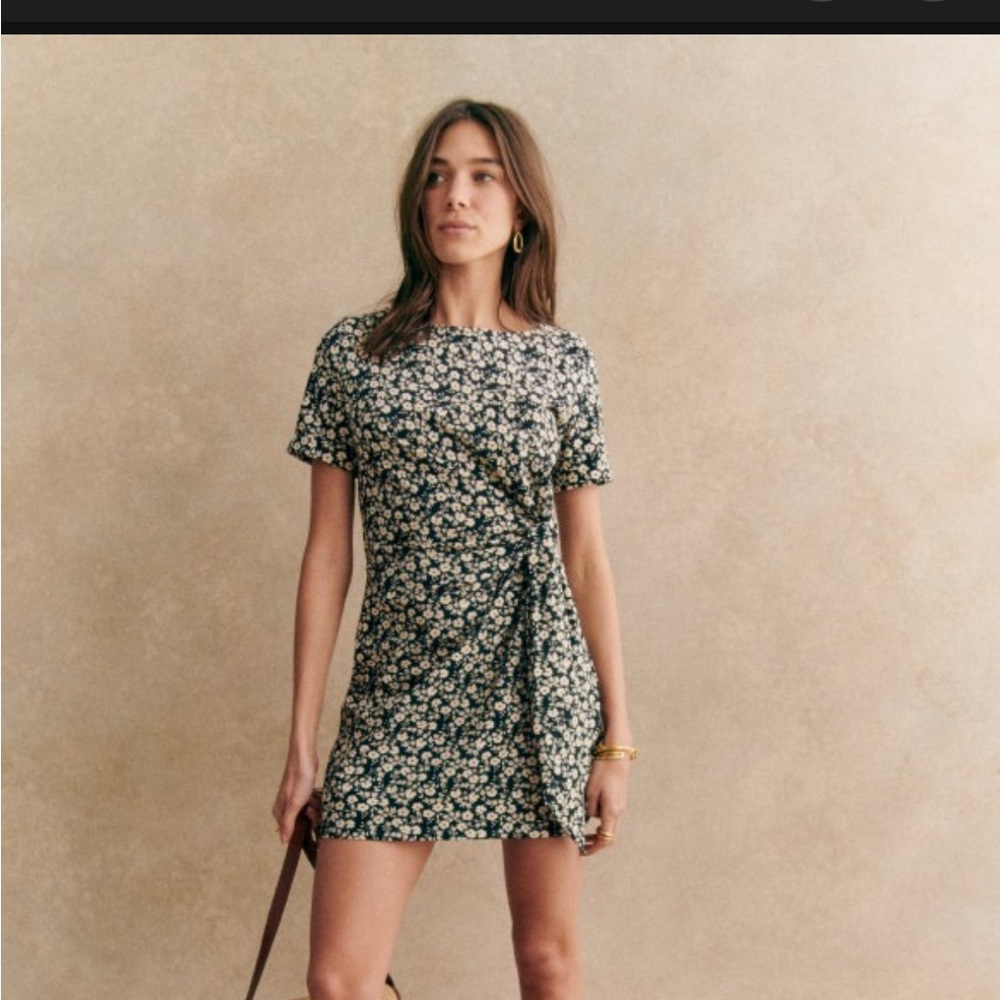 Sezane Black and White Floral Pippa Short Dress